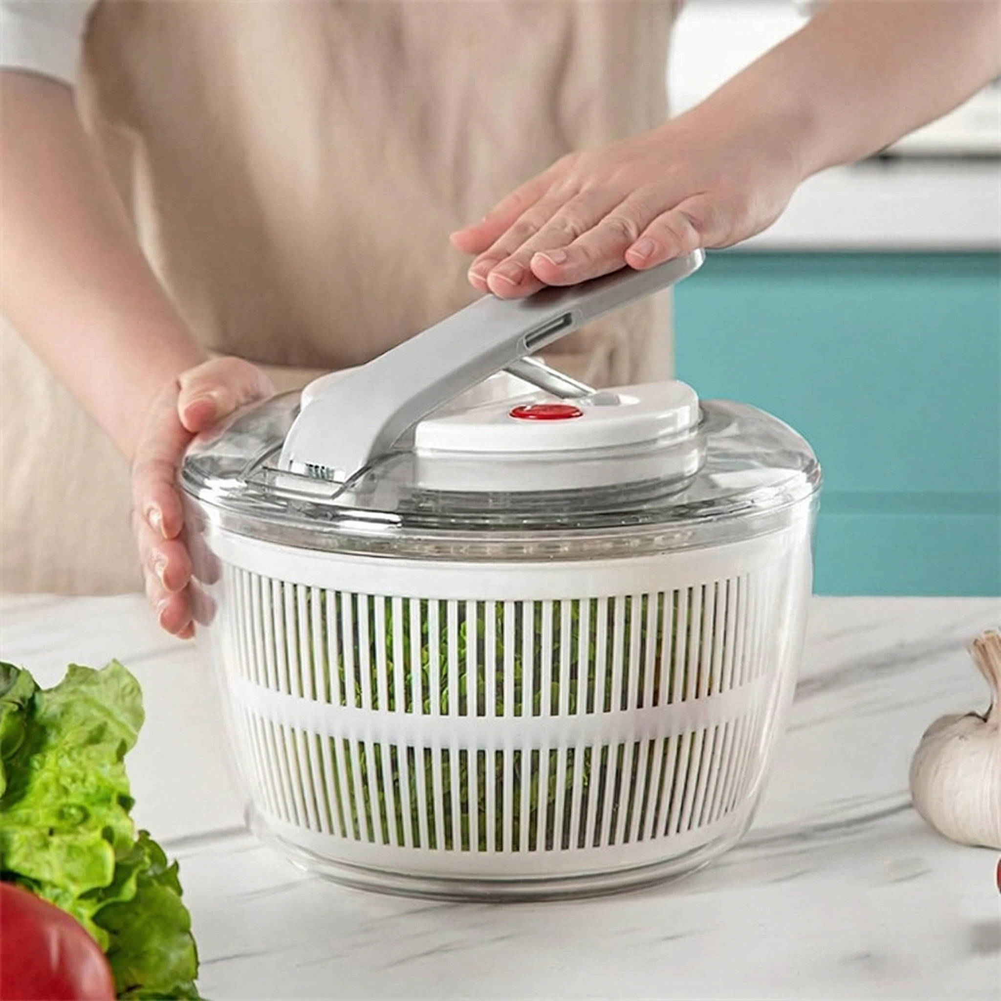 Salad Spinner 3L with One Hand Press and Instant Stop Brake, Removable Colander Basket All Vera Mart