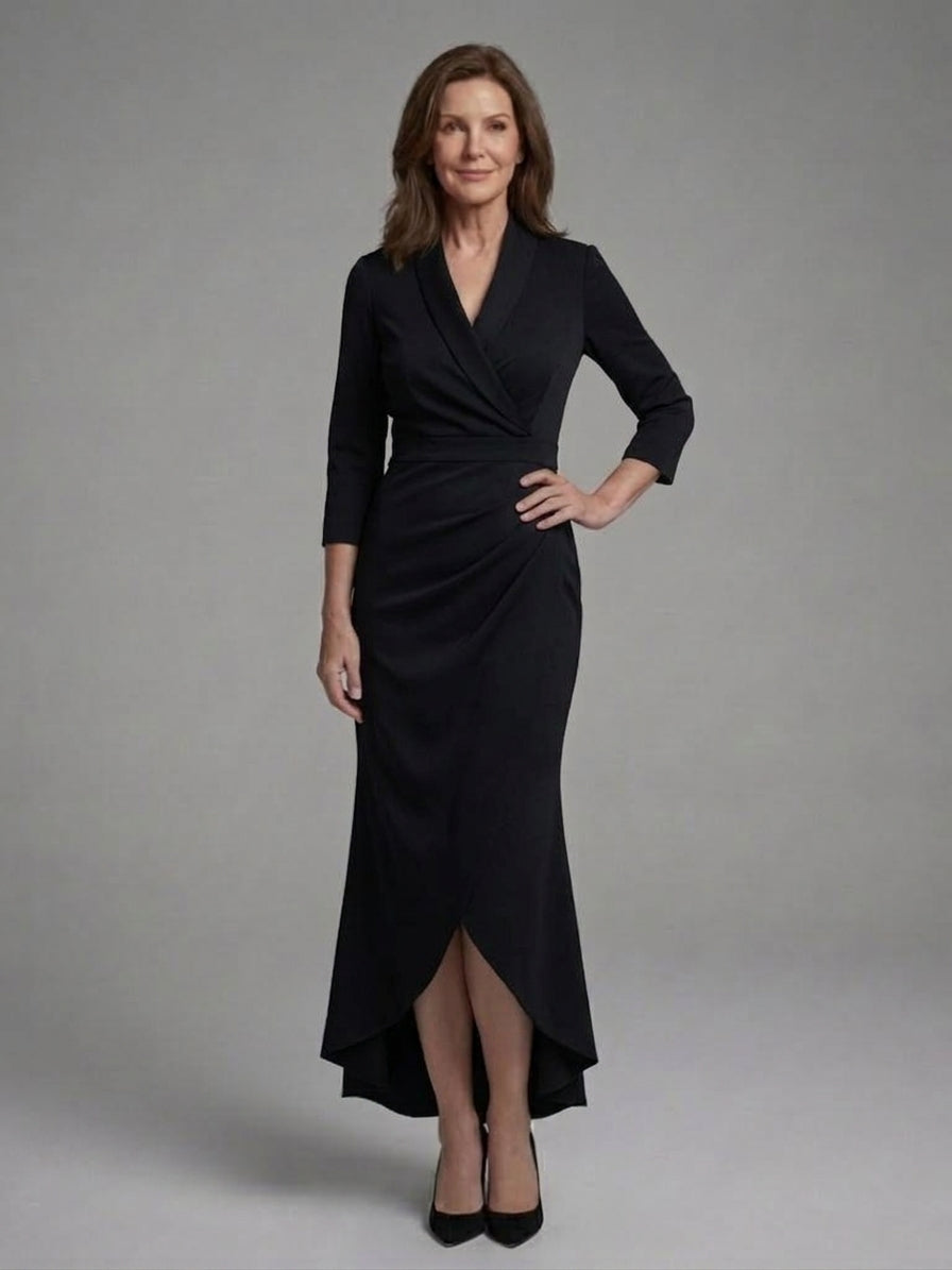 Women's Long Sleeve Midi Dress with Fluid Drape and Figure Skimming Cut for Warm Weather All Vera Mart