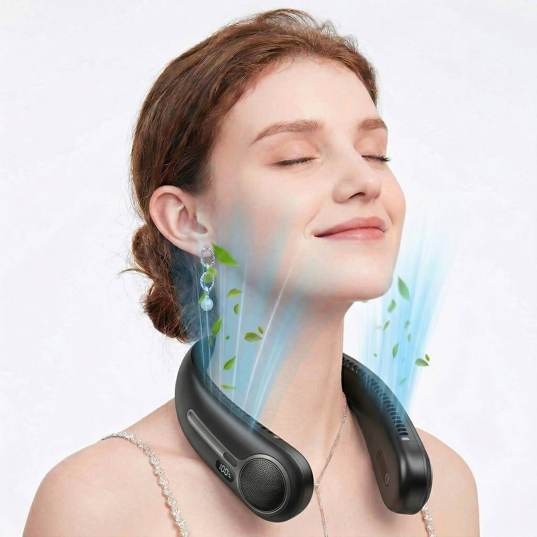 Neck Fan with Dual Motors and LED Display, 4-Speed Bladeless Cooling All Vera Mart