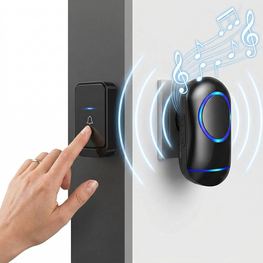 Wireless Doorbell System with 1000ft Range and 45 Chimes, Blue LED Flash All Vera Mart