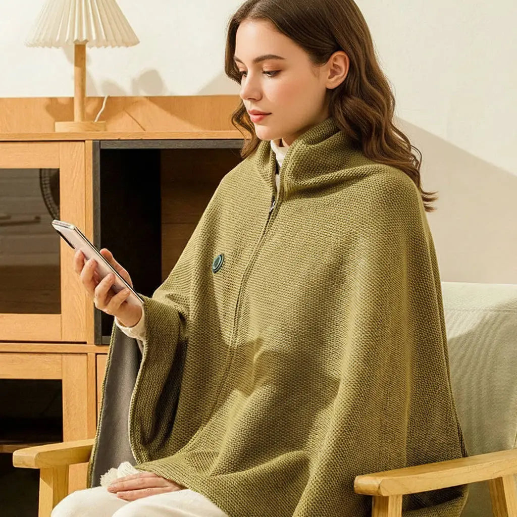 Heated Shawl with 8-Zone Carbon Fiber Heating and Secure Zipper Fit, USB-C Powered All Vera Mart