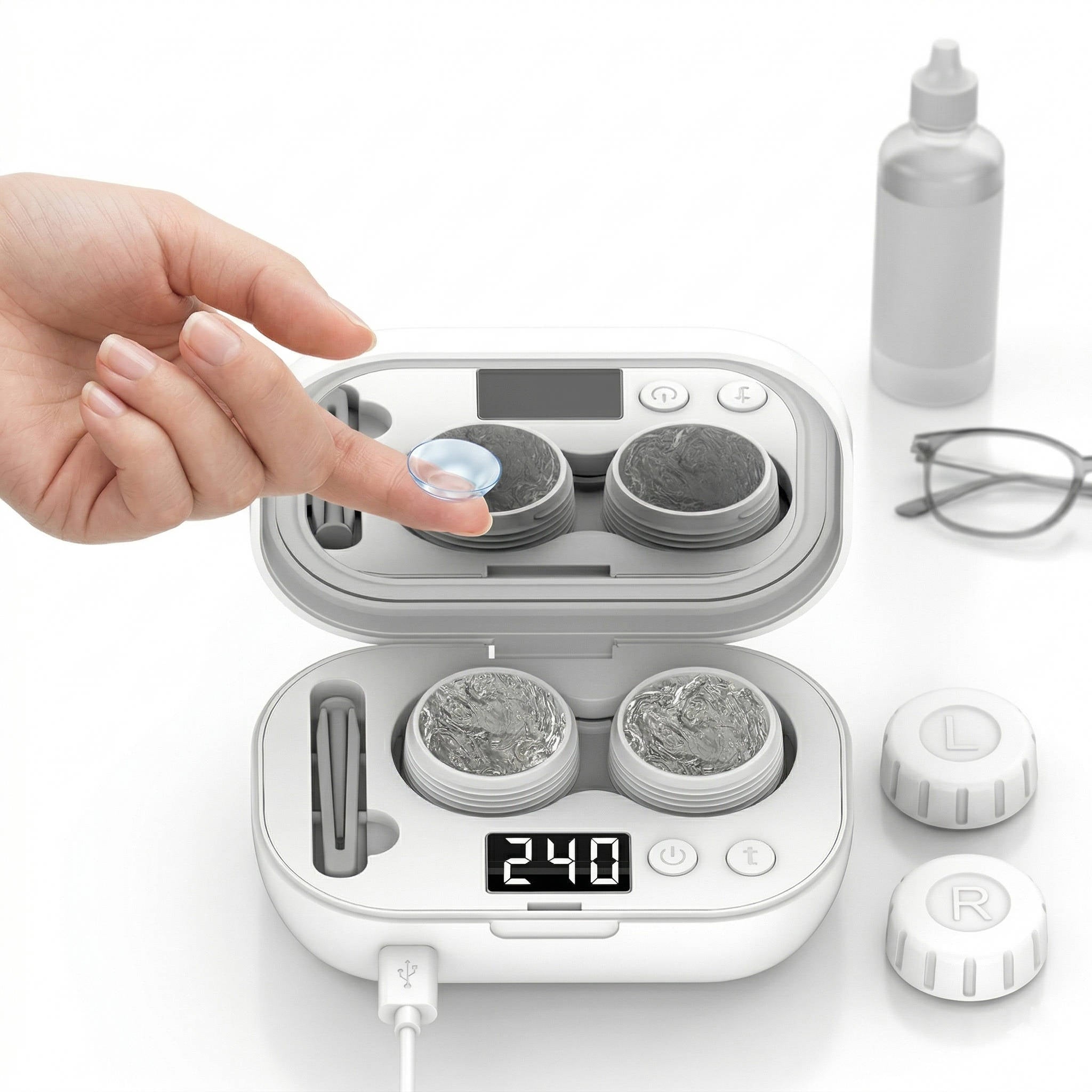 Ultrasonic Contact Lens Cleaner with Dual Chambers and USB Charging, 47000Hz Vibration All Vera Mart