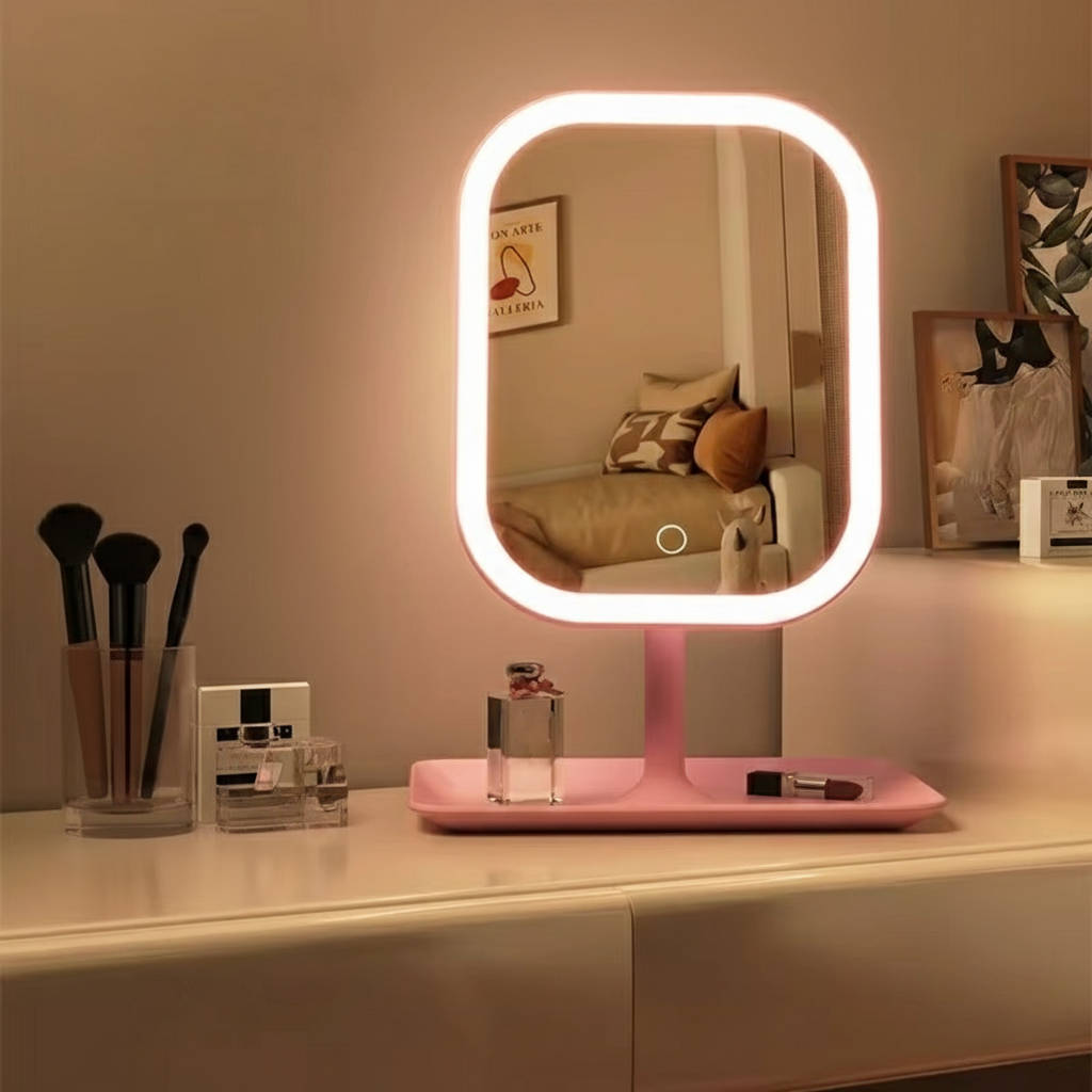 LED Makeup Mirror with 360 Rotation and Three Color Temperatures, Rechargeable All Vera Mart