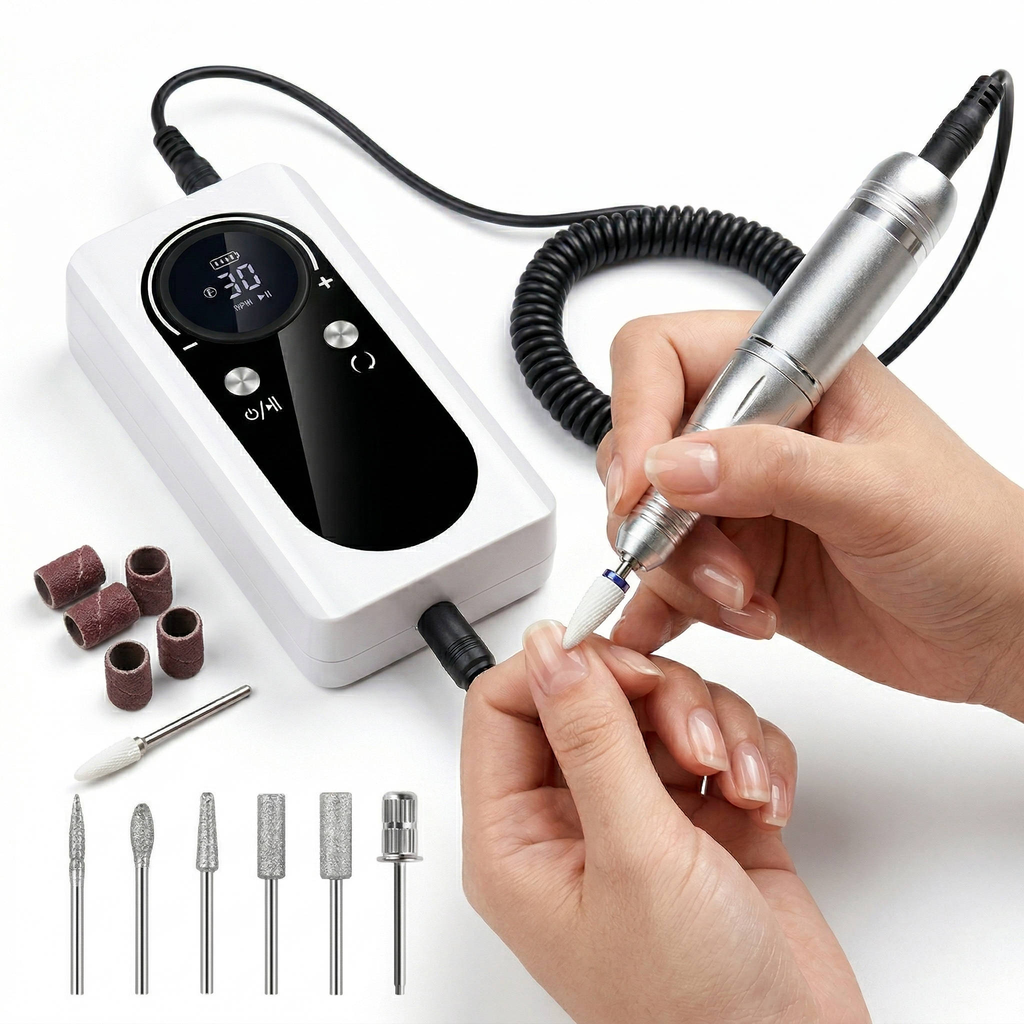 Electric Nail Drill with Variable Speed Control and Six Metal Bits, LCD Display All Vera Mart