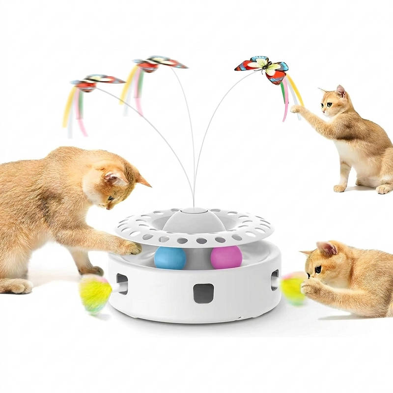 Interactive Cat Toy with Feather, Butterfly and Track Ball, USB Powered All Vera Mart