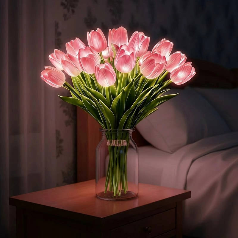 Tulip Night Light with Soft Touch Petals and Warm White LED, Battery Operated All Vera Mart