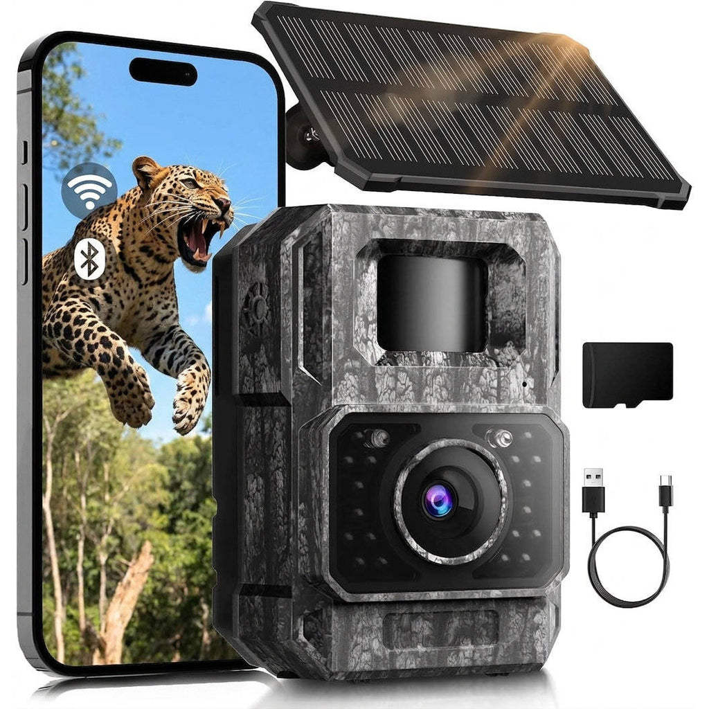 4K Trail Camera with Solar Panel and Wireless Hotspot, 64MP Night Vision All Vera Mart
