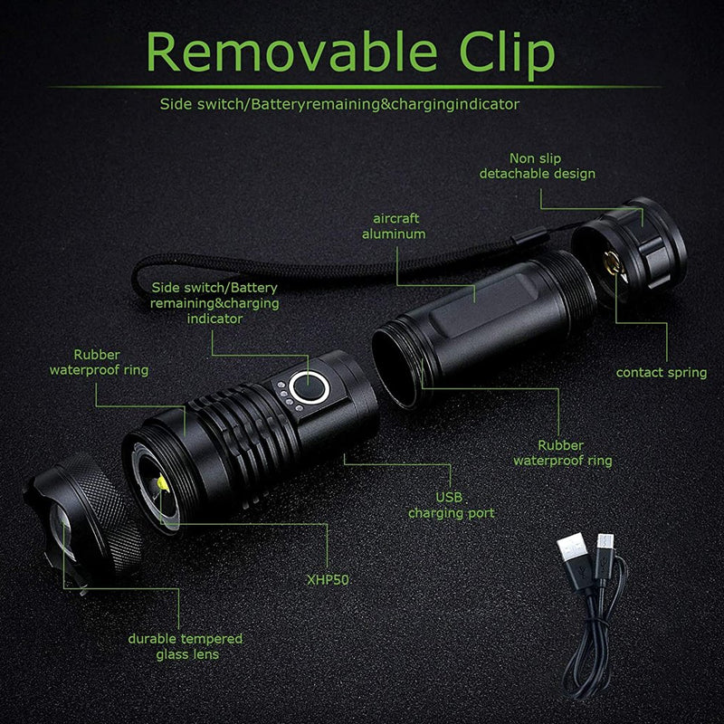 Rechargeable Tactical Flashlight with 12000 Lumens and Adjustable Beam, 550 Meter Range All Vera Mart
