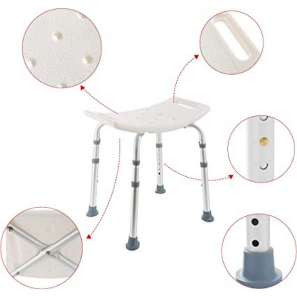 Adjustable Shower Stool with Suction Feet and Six Height Settings, 297lb Capacity All Vera Mart