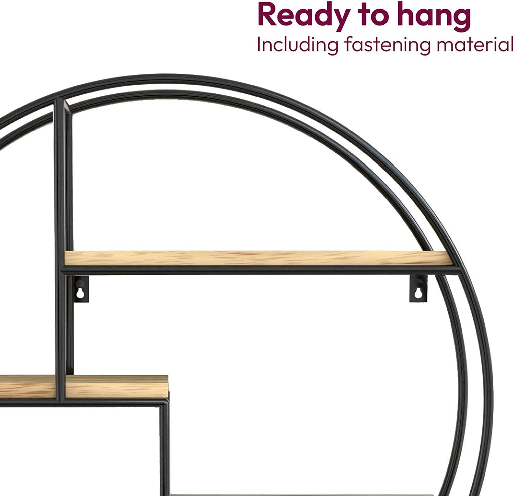 Round Wall Shelf with Four Wooden Tiers and Metal Frame Support All Vera Mart
