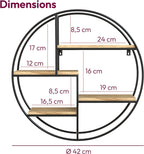 Round Wall Shelf with Four Wooden Tiers and Metal Frame Support All Vera Mart