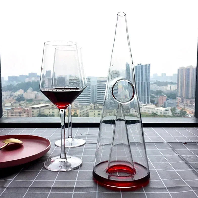 Glass Pyramid Wine Carafe with Waterfall Spout and Aeration Design All Vera Mart