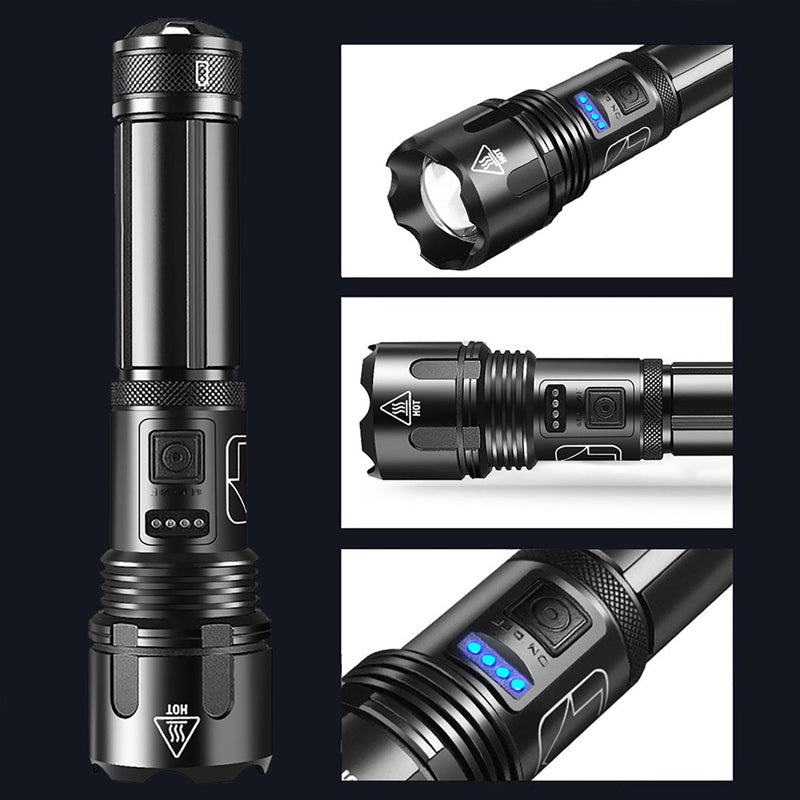 Rechargeable Tactical Flashlight with 12000 Lumens and Adjustable Beam, 550 Meter Range All Vera Mart