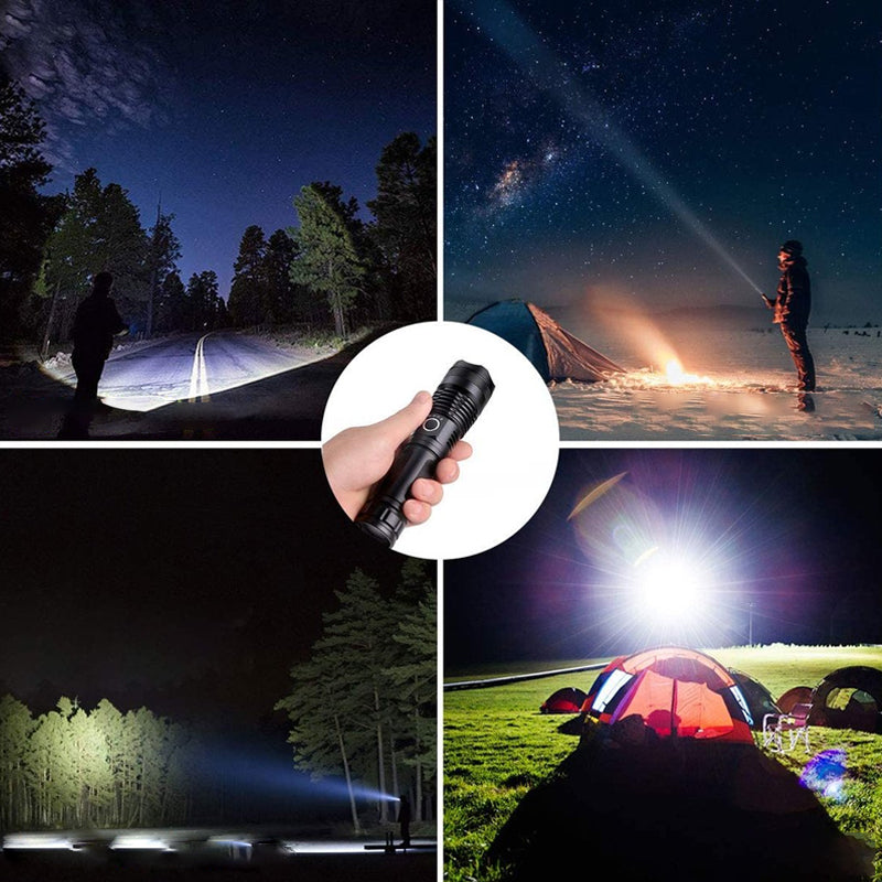 Rechargeable Tactical Flashlight with 12000 Lumens and Adjustable Beam, 550 Meter Range All Vera Mart