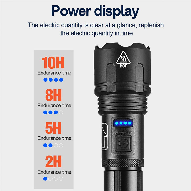 Rechargeable Tactical Flashlight with 12000 Lumens and Adjustable Beam, 550 Meter Range All Vera Mart