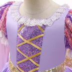 Girls Ball Gown Dress with Puff Sleeves and Applique Details, Mid Calf Length All Vera Mart