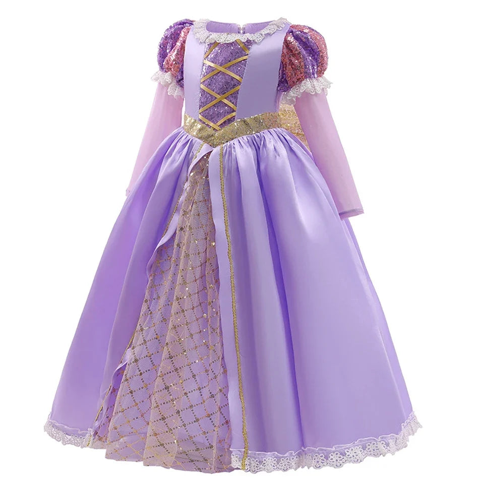 Girls Ball Gown Dress with Puff Sleeves and Applique Details, Mid Calf Length All Vera Mart