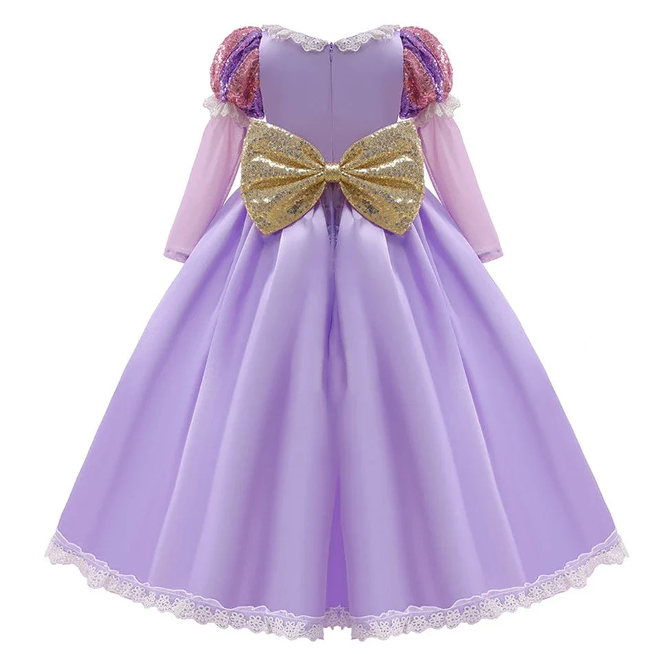 Girls Ball Gown Dress with Puff Sleeves and Applique Details, Mid Calf Length All Vera Mart
