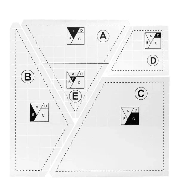 Acrylic Quilt Templates with Gripper Strips and Clipped Corners, 6 Inch Blocks 4 Piece Set All Vera Mart