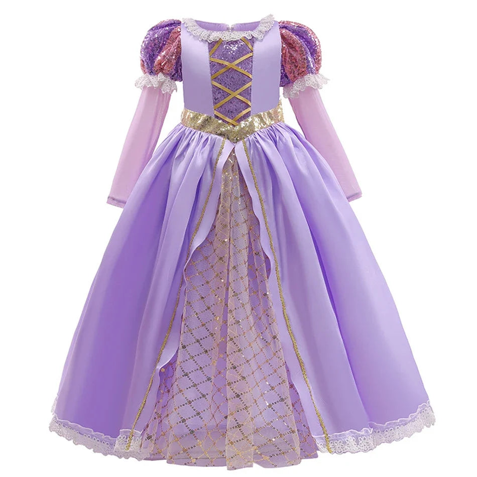 Girls Ball Gown Dress with Puff Sleeves and Applique Details, Mid Calf Length All Vera Mart