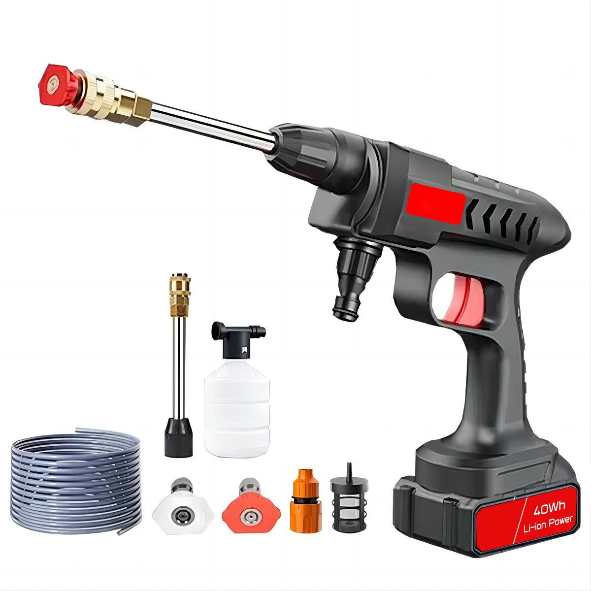 Cordless Pressure Washer with 60Bar Motor and Three Spray Nozzles, 50 Minute Runtime All Vera Mart