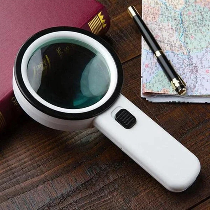 Handheld Magnifier with 30x Glass Lens and 12 LED Lights, Battery Powered All Vera Mart