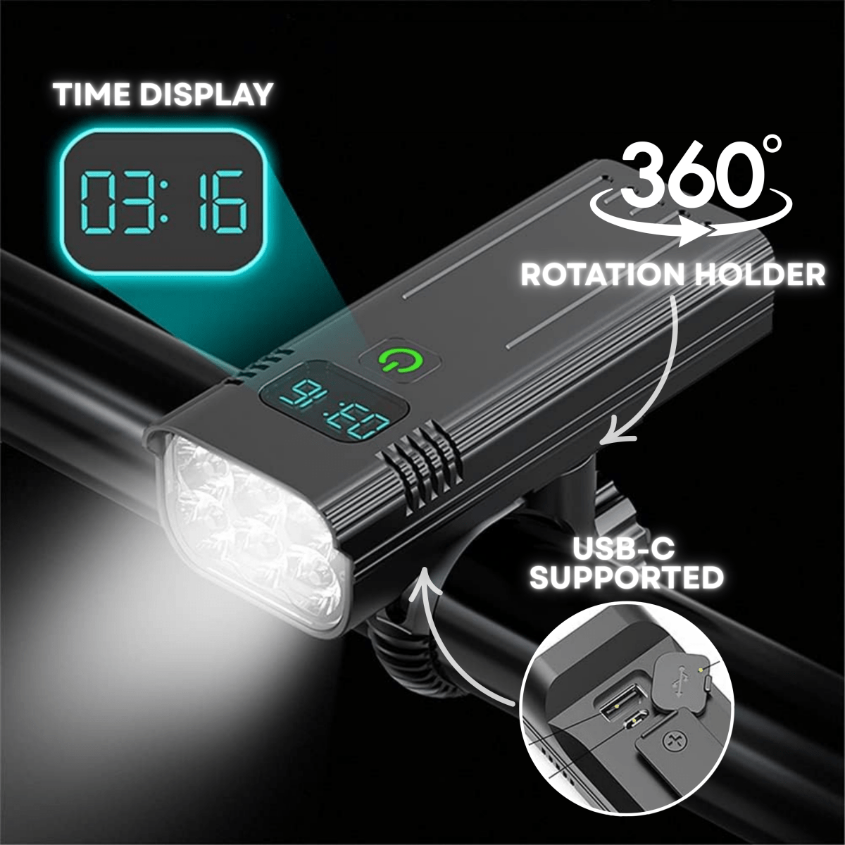 Rechargeable Bike Light with 5000 Lumens and Digital Battery Display All Vera Mart