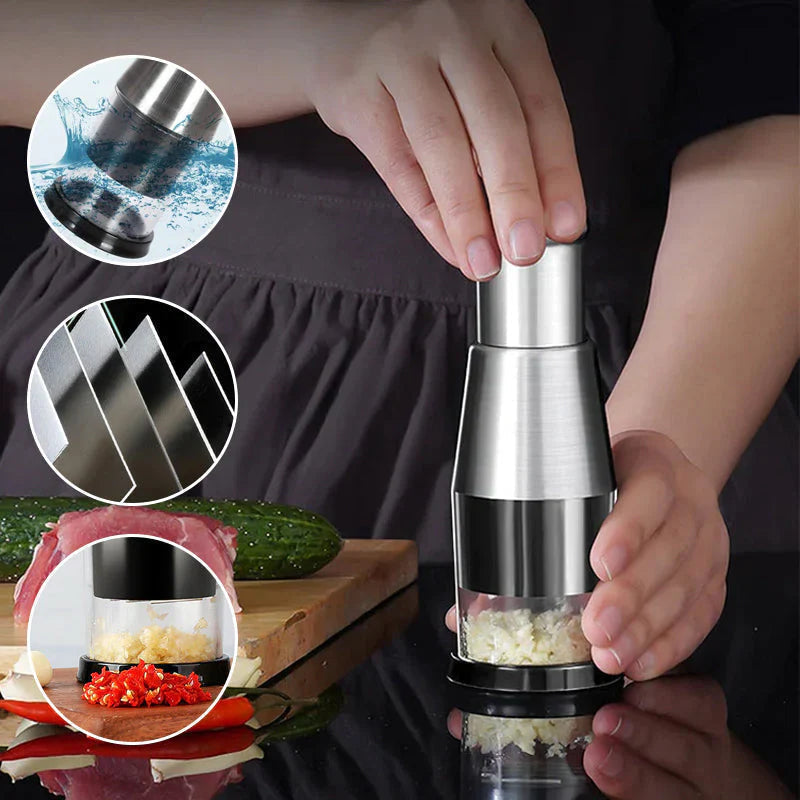 Garlic Chopper with Stainless Steel Blades and Ergonomic Grip, Hands-Free Design All Vera Mart