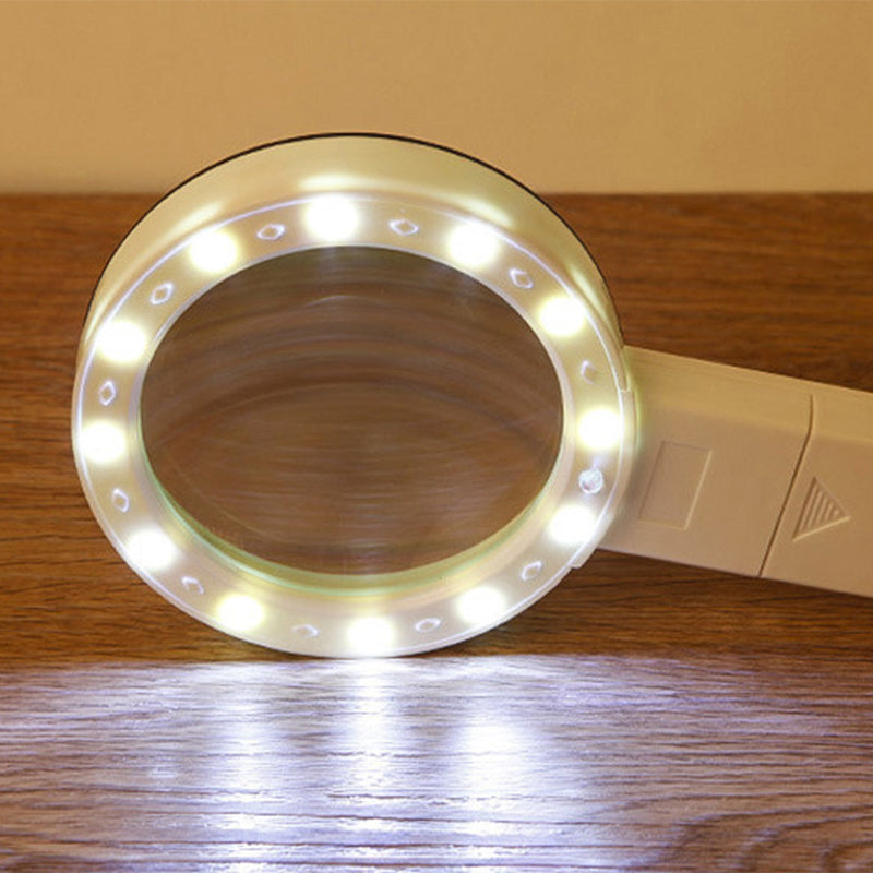 Handheld Magnifier with 30x Glass Lens and 12 LED Lights, Battery Powered All Vera Mart