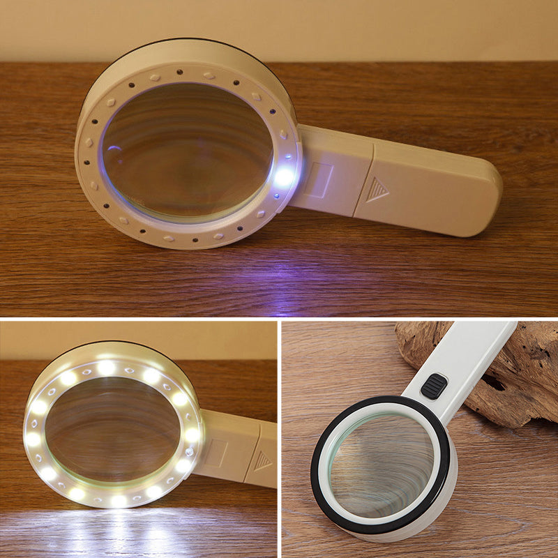 Handheld Magnifier with 30x Glass Lens and 12 LED Lights, Battery Powered All Vera Mart