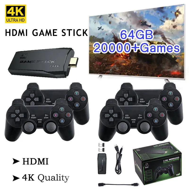 HDMI Game Stick with 20,000 Preloaded Retro Games and Dual Wireless Controllers All Vera Mart