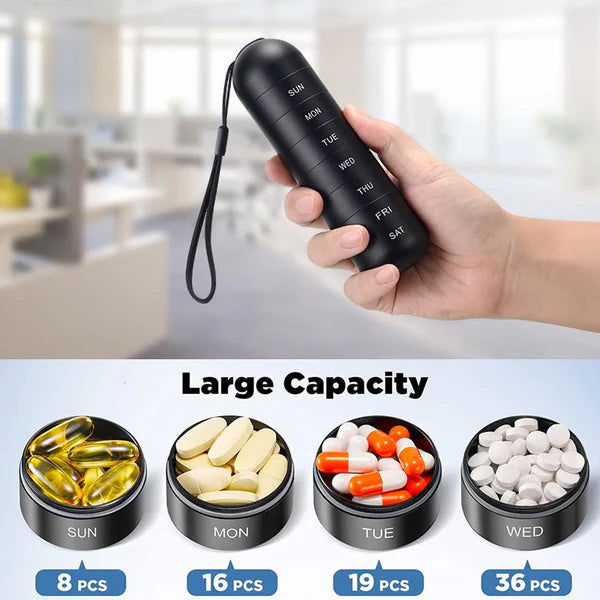 Aluminum 7-Day Pill Organizer with Silicone Seal and Twist-Open Compartments All Vera Mart