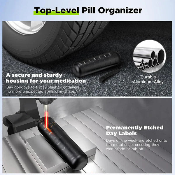 Aluminum 7-Day Pill Organizer with Silicone Seal and Twist-Open Compartments All Vera Mart