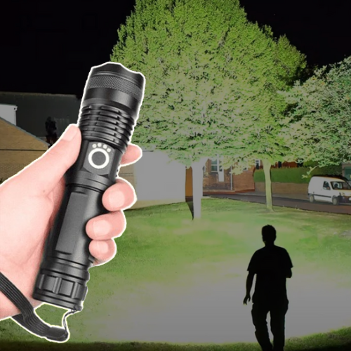 Rechargeable Flashlight with Adjustable Zoom Lens and Three Brightness Modes, IPX6 Rated All Vera Mart