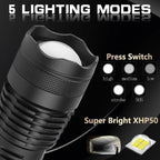 Rechargeable Flashlight with Adjustable Zoom Lens and Three Brightness Modes, IPX6 Rated All Vera Mart