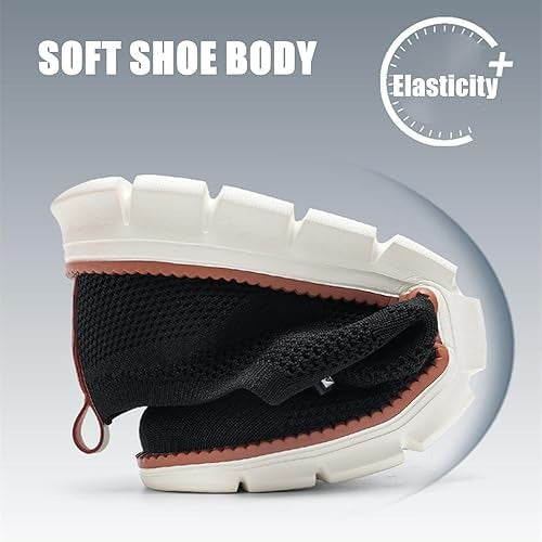 Wide Toe Box Knit Shoes with Elastic Collar and Padded Heel, Moisture Wicking Sole All Vera Mart