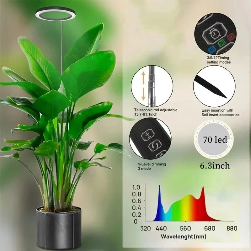 Full Spectrum LED Grow Light with Adjustable Brightness and Telescoping Stand All Vera Mart