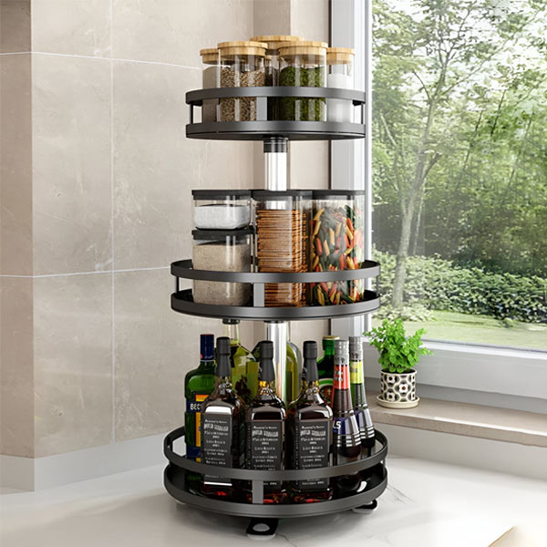 Rotating Metal Organizer with Three Open Tiers and Full Circle Base All Vera Mart