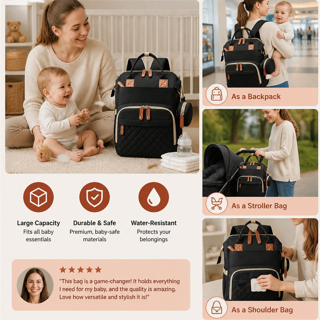 Diaper Backpack with Foldable Baby Bed and Built-In Changing Surface All Vera Mart