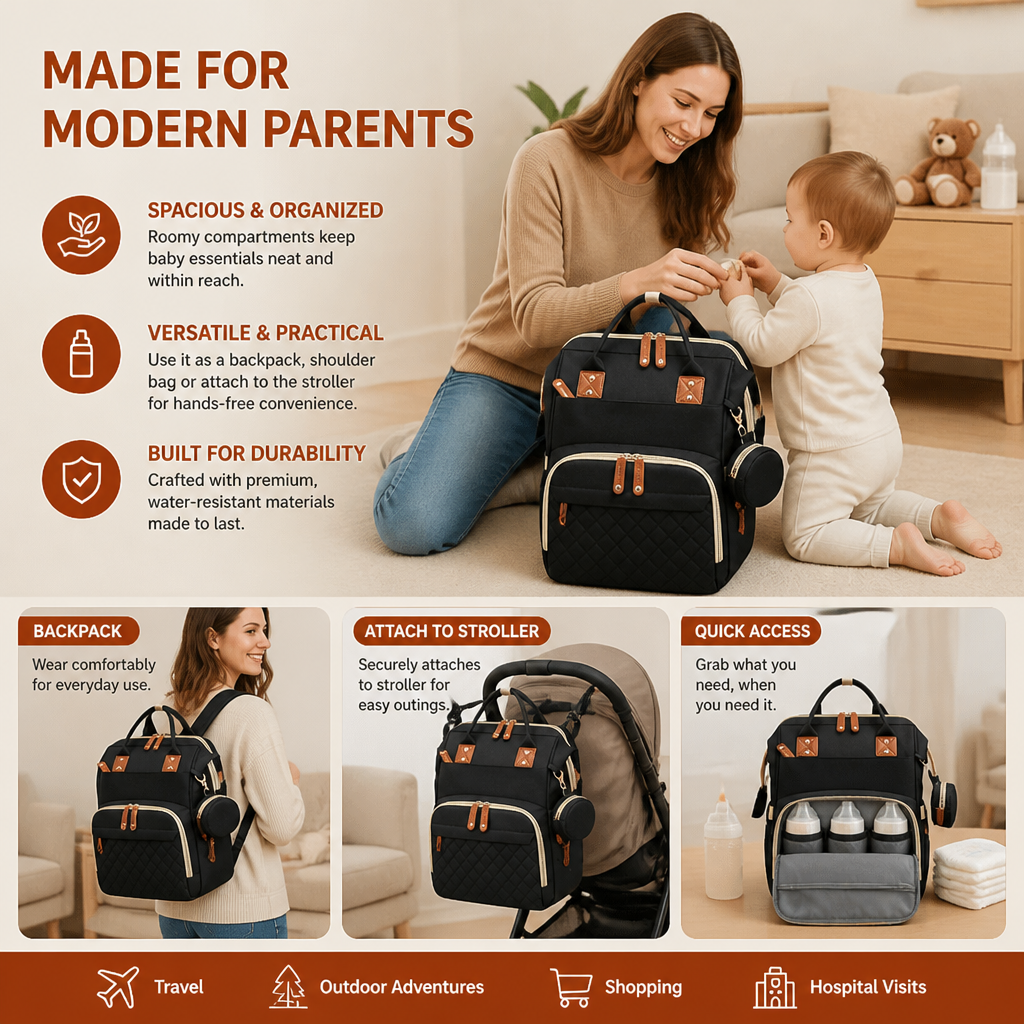 Diaper Backpack with Foldable Baby Bed and Built-In Changing Surface All Vera Mart