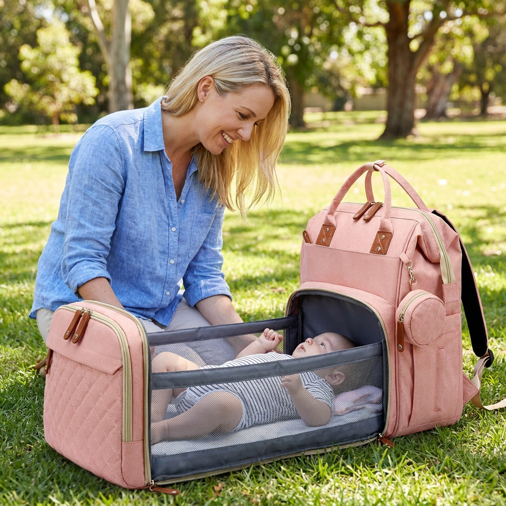Diaper Backpack with Foldable Baby Bed and Built-In Changing Surface All Vera Mart