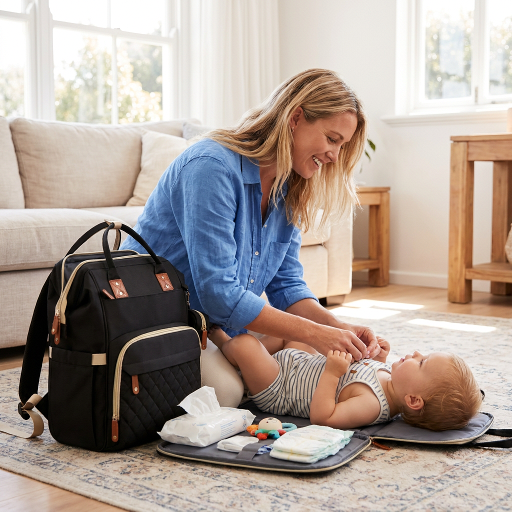Diaper Backpack with Foldable Baby Bed and Built-In Changing Surface All Vera Mart