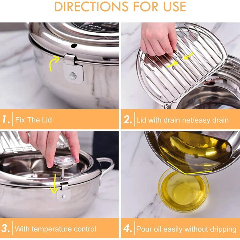 Stainless Steel Tempura Pan with Built-In Thermometer and Wide Frying Surface All Vera Mart