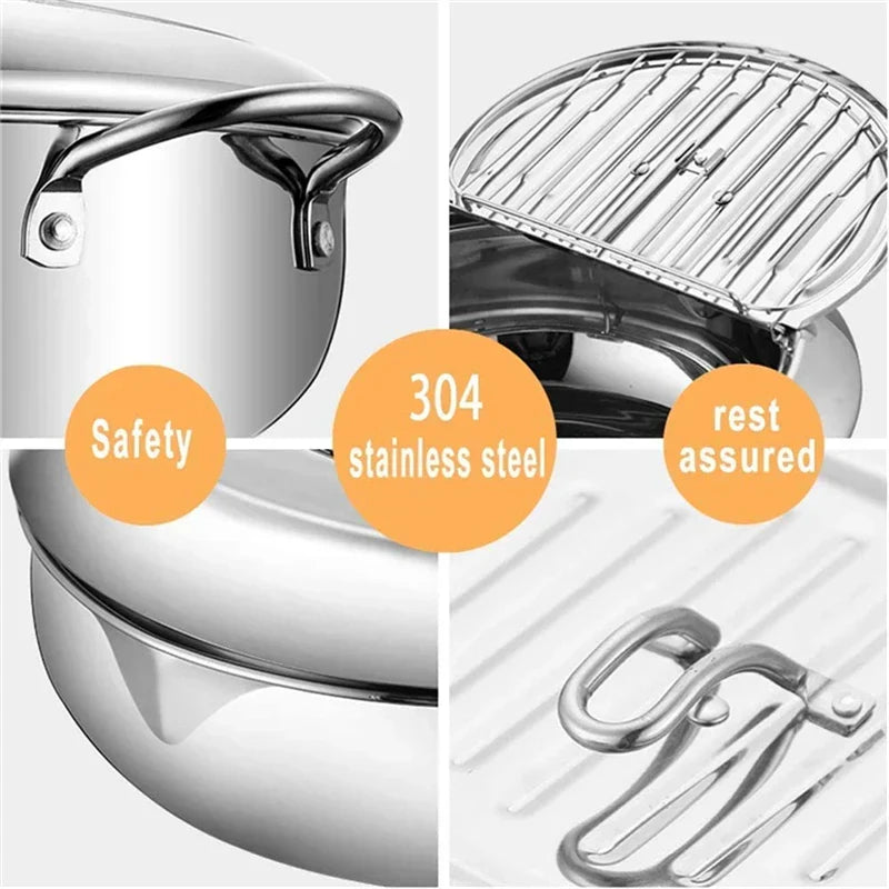 Stainless Steel Tempura Pan with Built-In Thermometer and Wide Frying Surface All Vera Mart