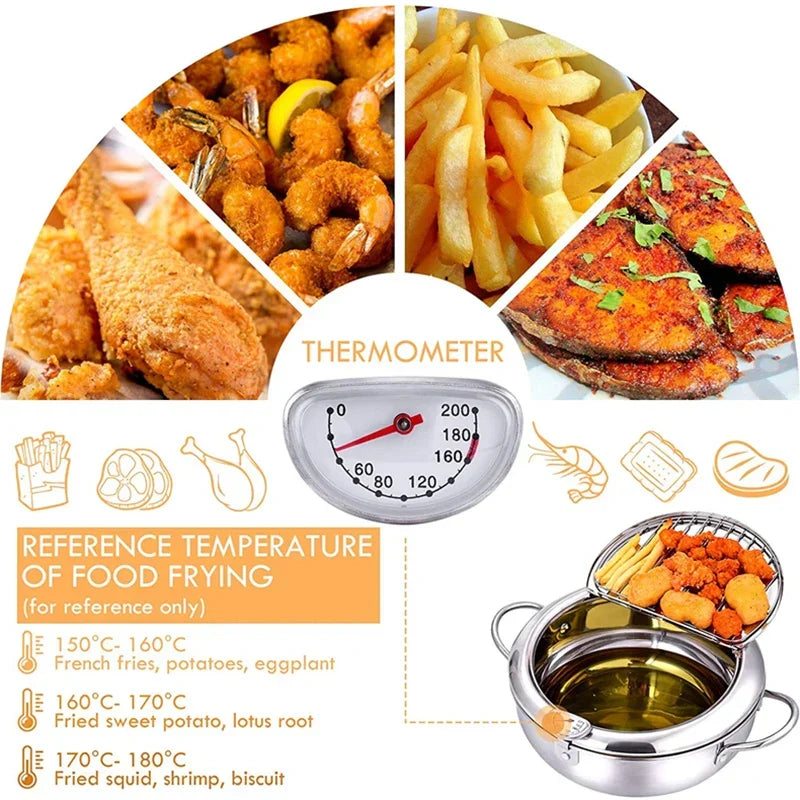 Stainless Steel Tempura Pan with Built-In Thermometer and Wide Frying Surface All Vera Mart