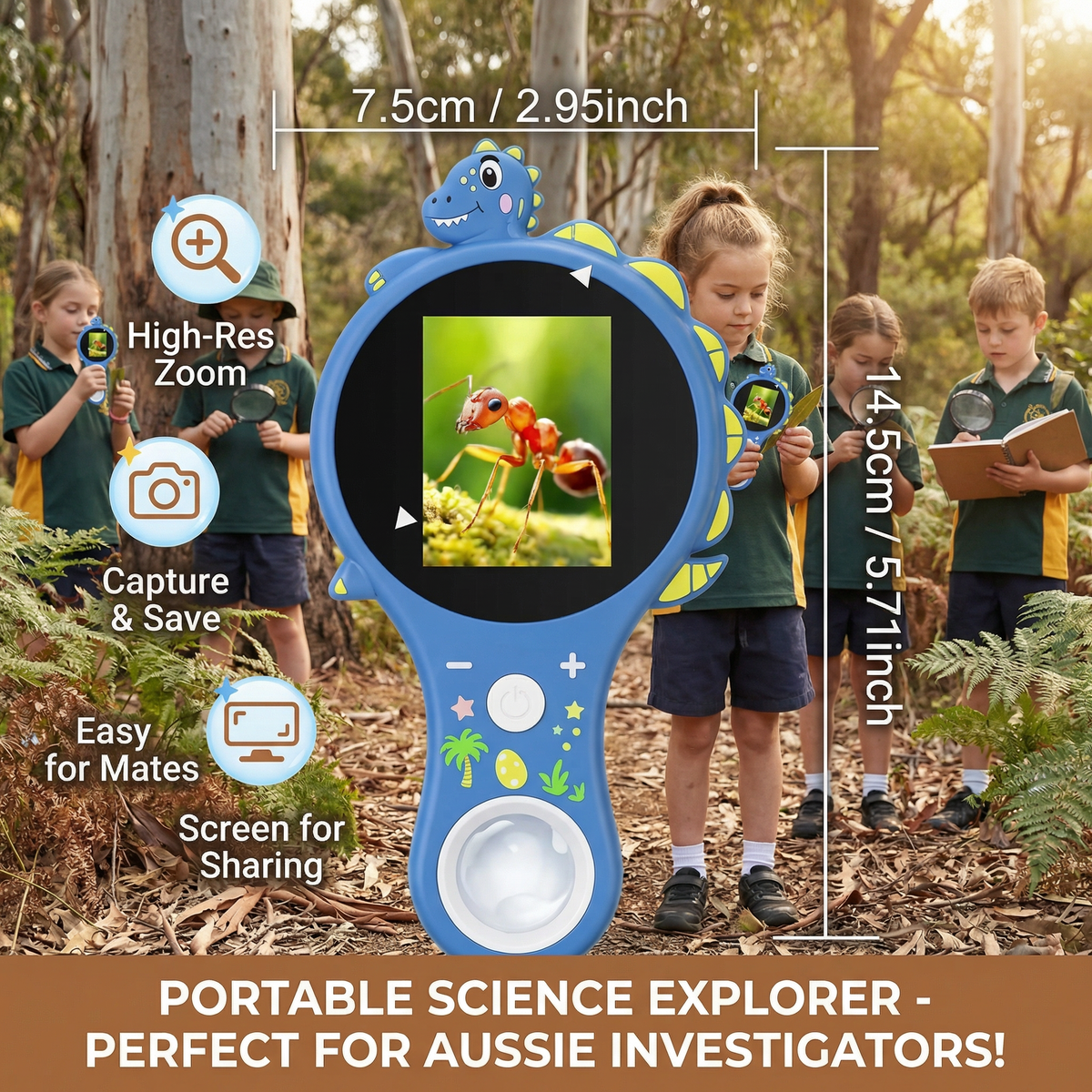Handheld Digital Microscope 500X with Built-in IPS Screen and 8 LED Lights for Kids All Vera Mart