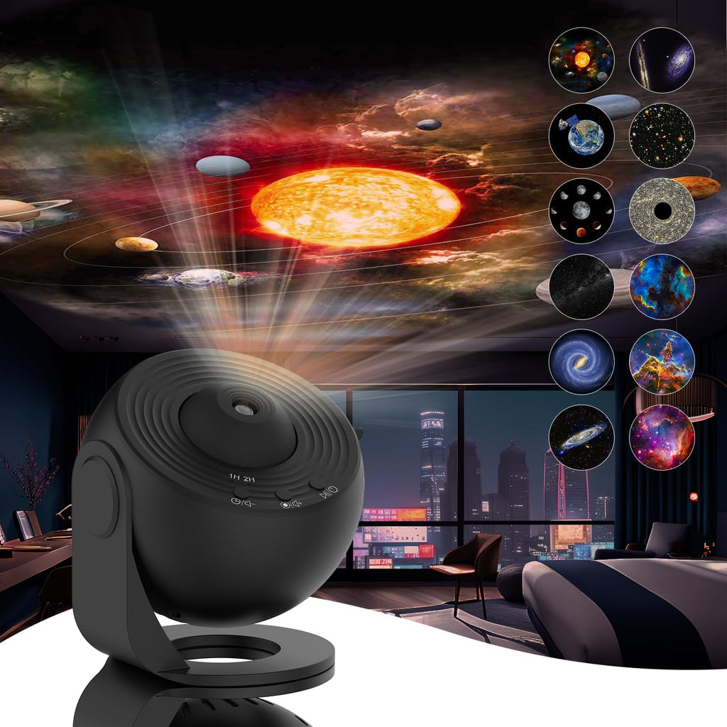 Rotating Galaxy Projector with 12 Film Discs and Adjustable Focus, 360° Coverage All Vera Mart