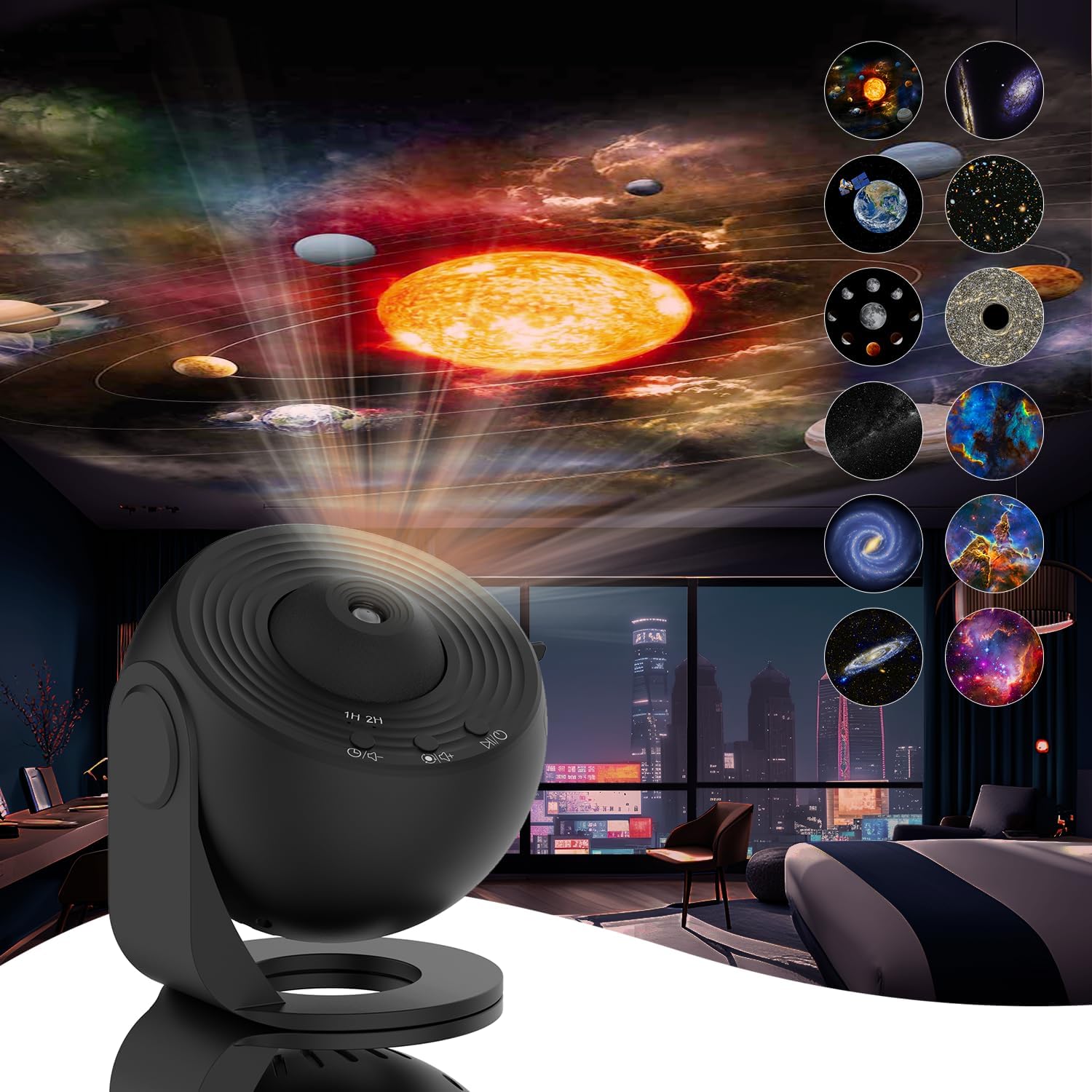 Rotating Galaxy Projector with 12 Film Discs and Adjustable Focus, 360° Coverage All Vera Mart