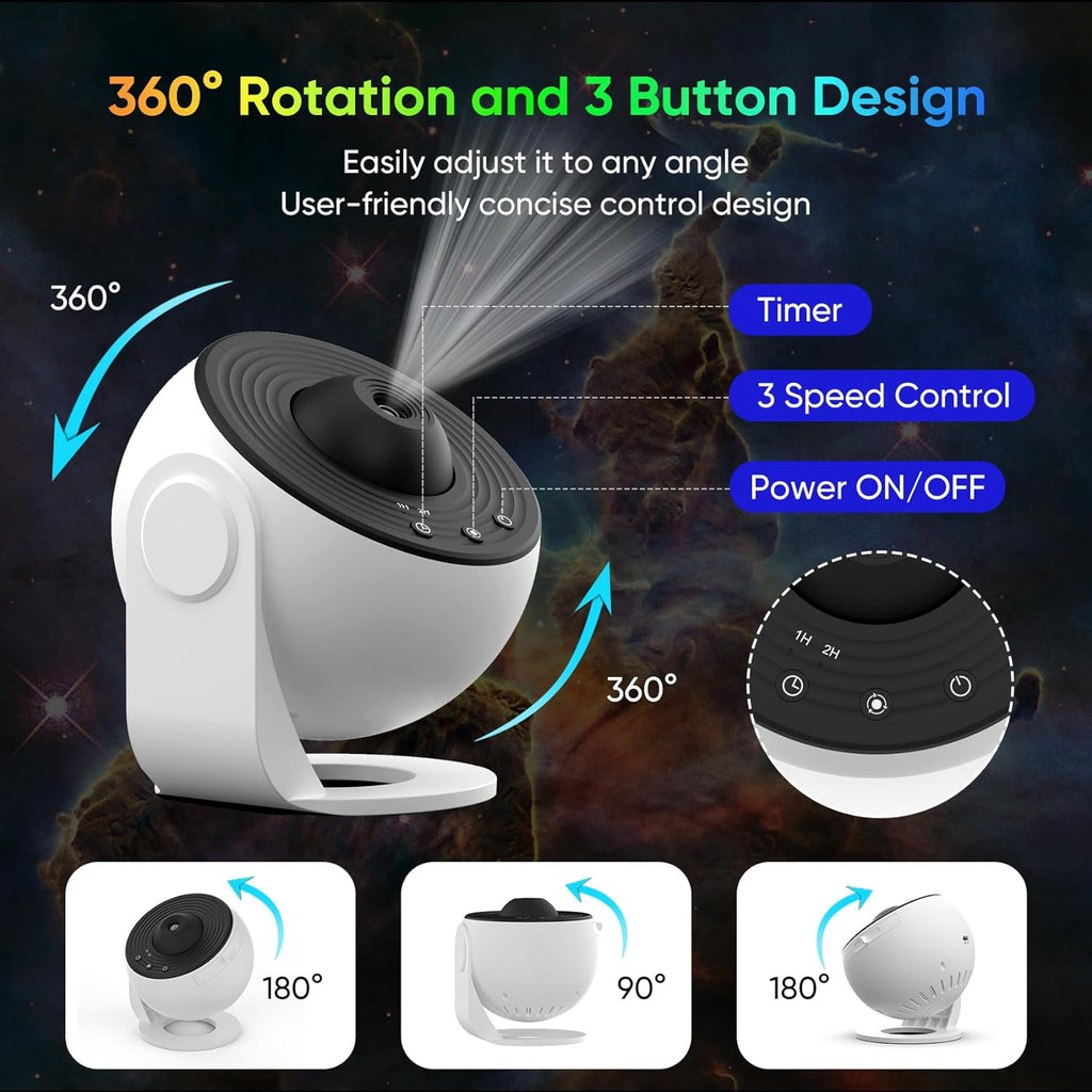 Rotating Galaxy Projector with 12 Film Discs and Adjustable Focus, 360° Coverage All Vera Mart