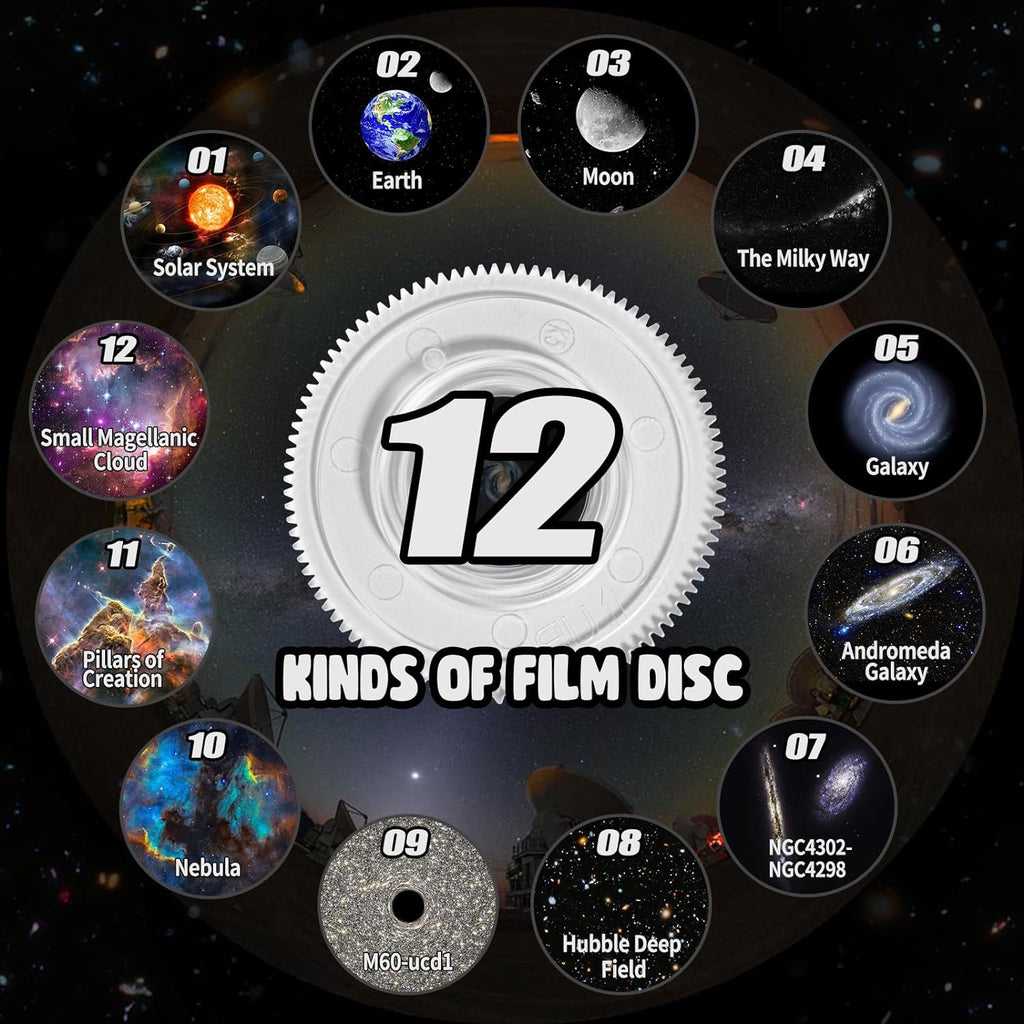 Rotating Galaxy Projector with 12 Film Discs and Adjustable Focus, 360° Coverage All Vera Mart